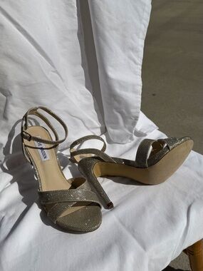 Steve Madden Glittery Gold Strappy Stiletto Sandals